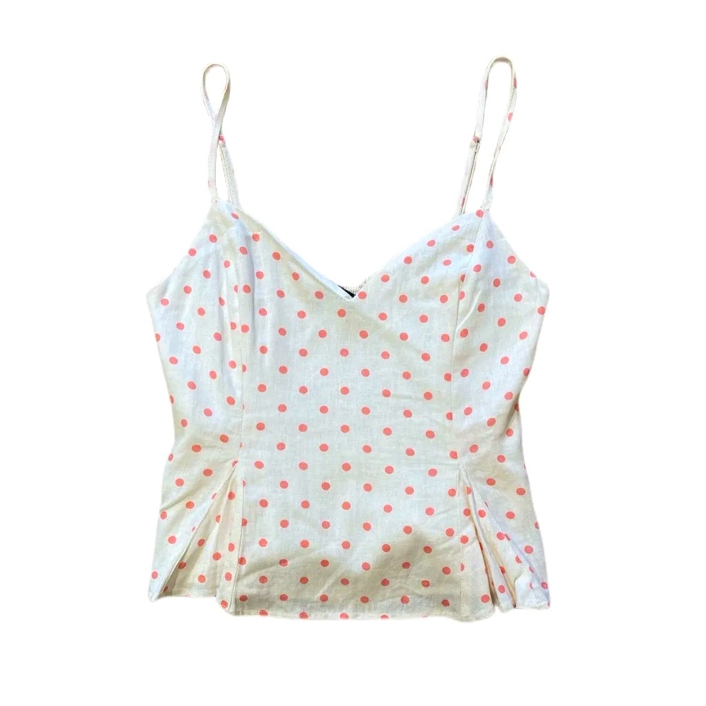 Zara Womens Crop Top White Brown Polka Dot Print L, V-neck